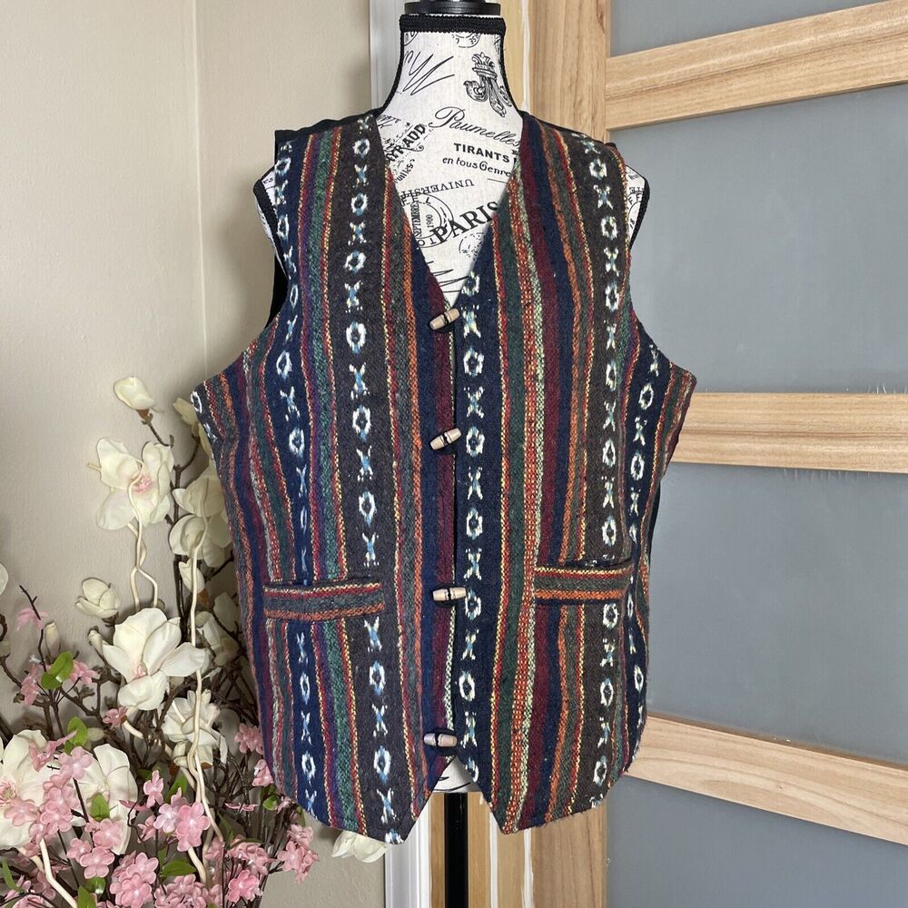 Gypsy Rose Unisex Vest Knit Western Boho Style 80s 90s Tribal Print Folkroric